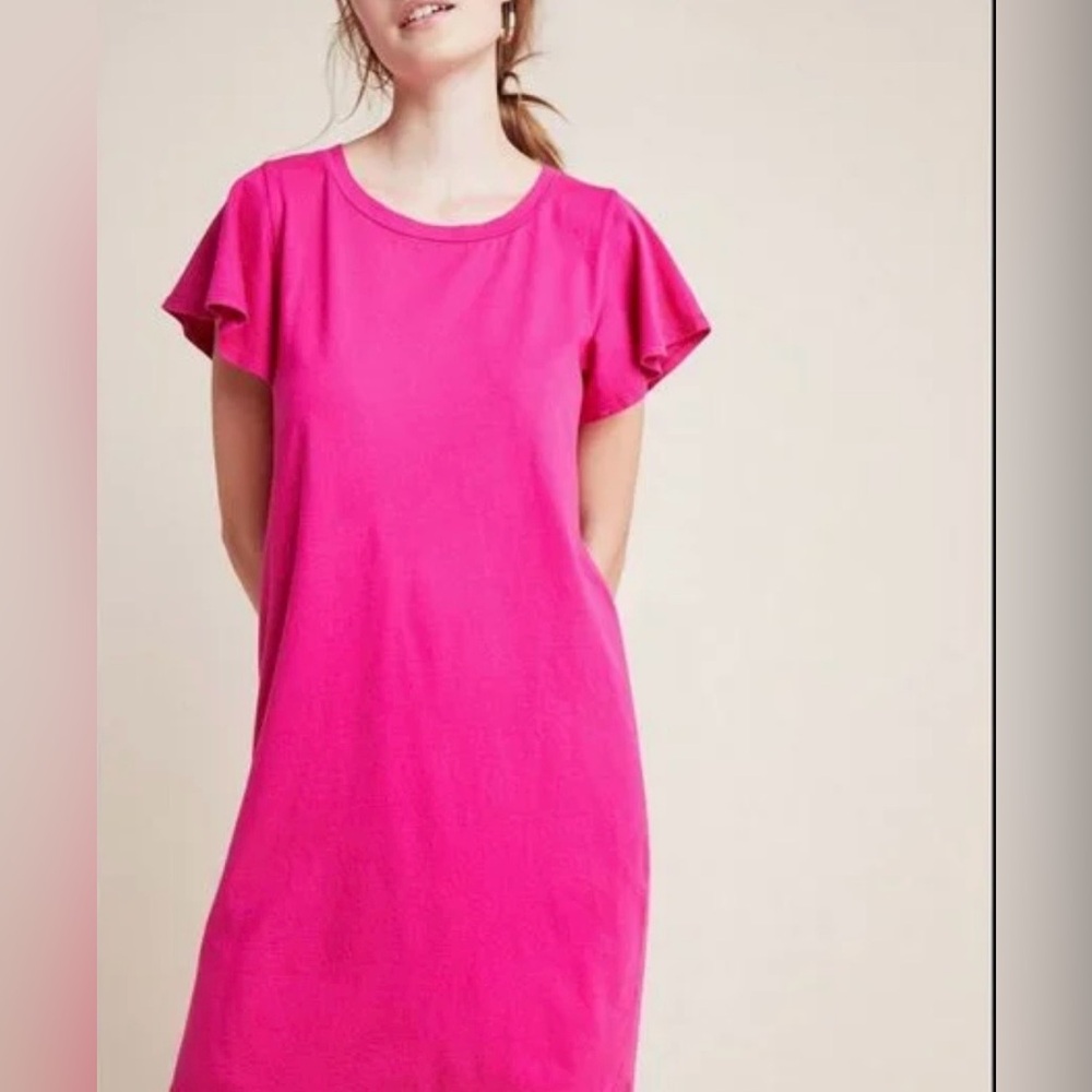 Anthropologie T.La Hot Pink T-Shirt Dress Pullover Style Size Large - Picture 1 of 6